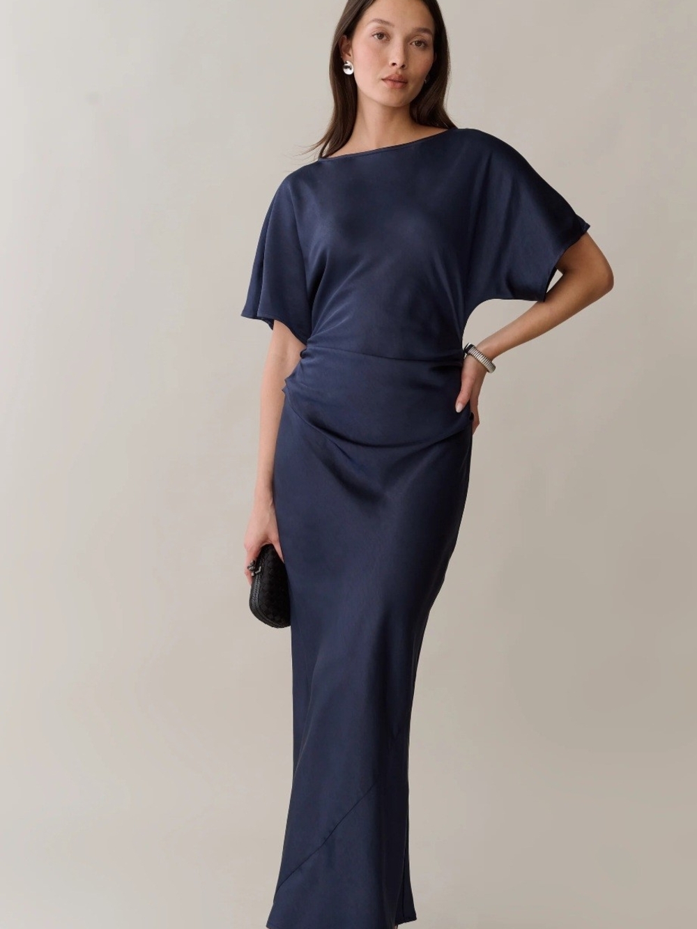 Few Moda Satin Navy Boatneck Maxi Dress